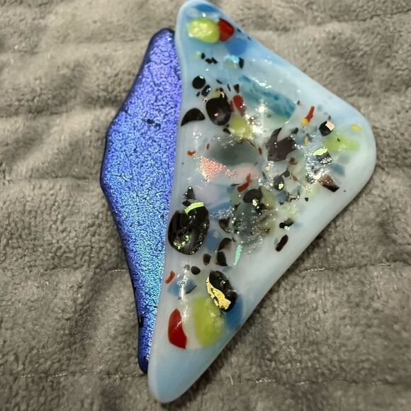 Set of 9 Blue Fused Dichroic Glass Cabochons –Iridescent Handmade Jewelry Pieces - Picture 3 of 16